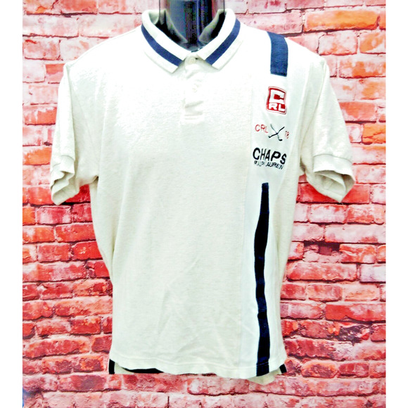 Vintage Chaps Ralph Lauren Polo Shirt Men's Beige Embroidered Logo Short Sleeve - Picture 1 of 7